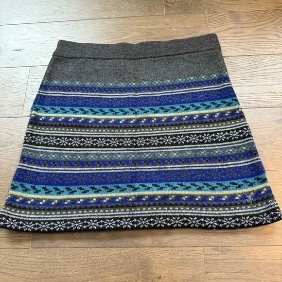 EUC Ibex Cozy 100%Wool Sweater Skirt Sz Large Grey with Blue/Green Nordic Design - Picture 5 of 8